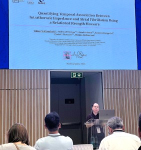 Dr. V. Plu&scaron;čiauskaitė gives a presentation at the CinC 2026 conference
